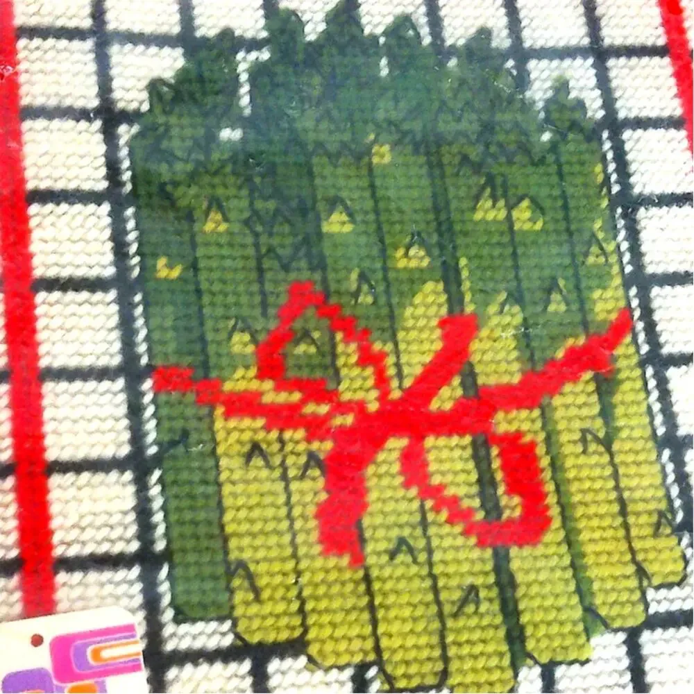 Vintage 1970s Columbia Minerva Asparagus Veggie Needlepoint Kitchen Wall Art